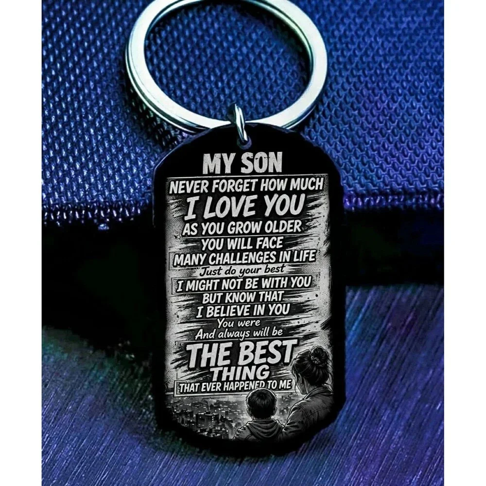 To My Son Love MOM Best Thing Happens To Me Stainless Keychain Reminder Art Cute